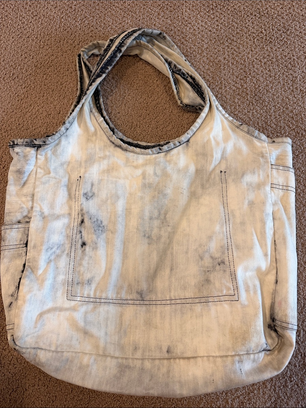 Lauren Moshi Denim Tote Bag Black Acid Wash Lips Stars Stripes Graphic Shoulder - Picture 4 of 5